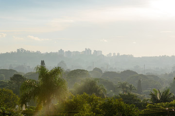 Beautiful landscape view at sunset time of the city of Sao Paulo in Brazil, The shot is from Sunset square or in portuguese "praça por do sol" in the nice neighborhood  Vila Madalena