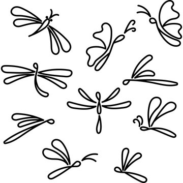 Vector set of line empty butterflies. Monochromatic graphical outline trendy icons, logos, marks.