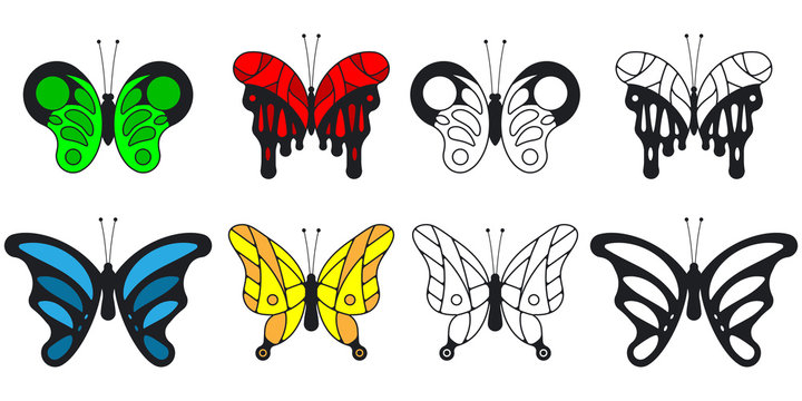Butterfly vector cartoon set isolated on a white background.