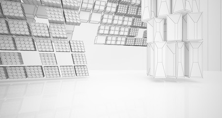 Abstract drawing white interior  with window. 3D illustration and rendering.