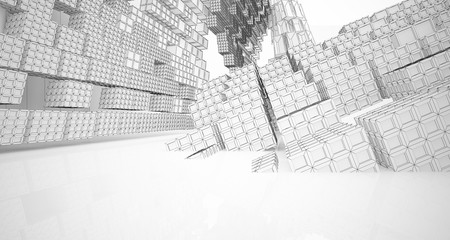 Abstract drawing white interior  with window. 3D illustration and rendering.