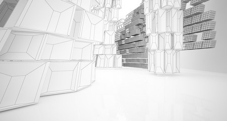 Abstract drawing white interior  with window. 3D illustration and rendering.
