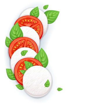 Caprese Salad Vector - Mozzarella, Tomato And Basil Leaves.