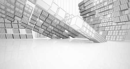 Abstract drawing white interior  with window. 3D illustration and rendering.