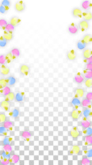 Vector Realistic Colorful Petals Falling on Transparent Background.  Spring Romantic Flowers Illustration. Flying Petals. Sakura Spa Design. Blossom Confetti. Design Elements for Wedding Decoration.