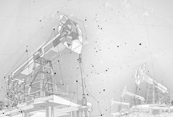 oil derrick. vector 3d object. mining of minerals. abstract explosion of particles.