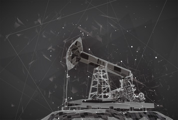 oil derrick. vector 3d object. mining of minerals. abstract explosion of particles.