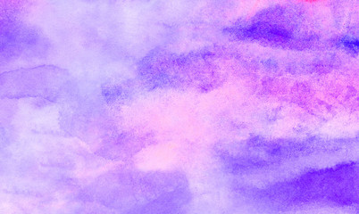 Gentle pink and soft purple watercolor brush drawn background. Smooth grungy light pastel colors...