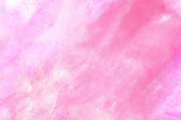 Obraz premium Bright romantic aquarelle painted subtle pink watercolor canvas for design, invitation card, vintage template. Ink effect light magenta color shades gradient illustration on textured paper background