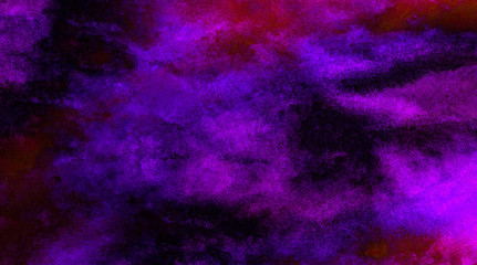 Deep dark violet neon lights watercolor background. Paper textured aquarelle canvas for creative design with scratches. Abstract cosmic purple ink texture water color paint illustration