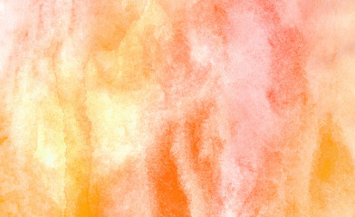 Grunge ink effect bright yellow and orange color shades watercolor background. Vivid aquarelle paint paper texture canvas element for retro text design, invitation card, vintage template illustration