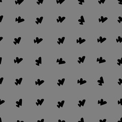 Vector seamless pattern with black hearts. Grey background.