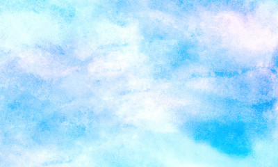 Creative wet ink effect turquoise color watercolor background. Light sky blue shades frame illustration. Grunge aquarelle painted paper textured canvas for vintage design, invitation card, template