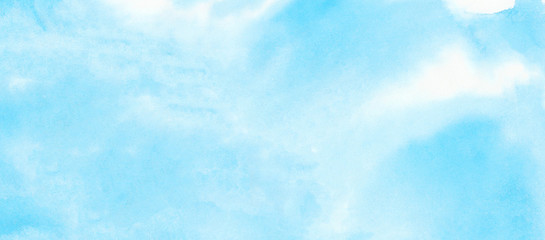 Creative wet ink effect turquoise color watercolor background. Light sky blue shades frame illustration. Grunge aquarelle painted paper textured canvas for vintage design, invitation card, template