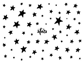 Set of black hand drawn vector stars
