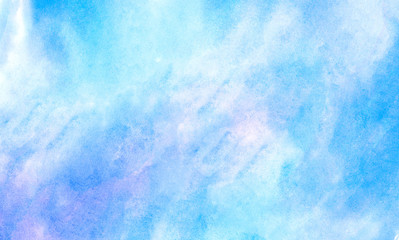 Creative wet ink effect turquoise color watercolor background. Light sky blue shades frame illustration. Grunge aquarelle painted paper textured canvas for vintage design, invitation card, template