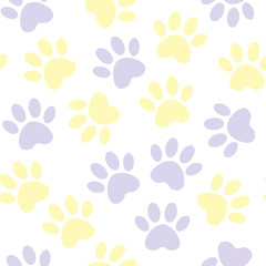 Fototapeta na wymiar Paw print seamless. Vector illustration animal paw track pattern. backdrop with silhouettes of cat or dog footprint.