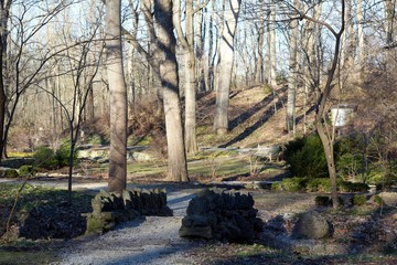 A view of the parks garden landscape in the winter season.