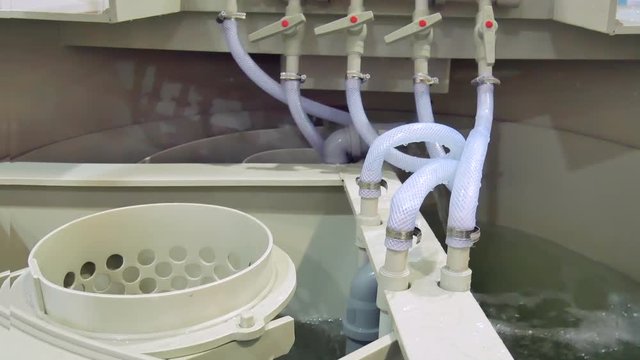 inside industrial autonomous sewage system. equipment produce clear water out of human waste