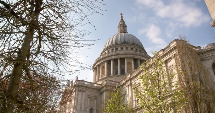St Pauls Cathedral London dome ground sunny wide shot