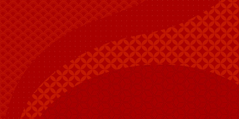 Chinese New Year red background with traditional eastern patterns. Vector illustration. Flat style design. Concept for holiday banner, decor element, greeting card.