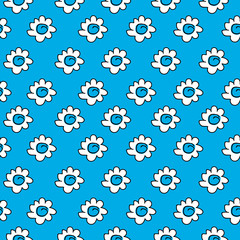 Fototapeta na wymiar floral blue seamless chamomile drawing. vector illustration. White daisies seamless pattern on a blue background.