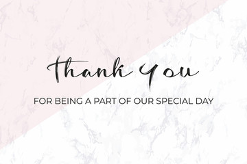 Thank you card design template. White marble