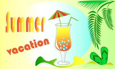 Summer vacation concept, Cocktail on the beach, Summer holiday.