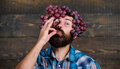 vineyard. In love with healthy food. this grapes is just perfect. healthy hair concept. confident...