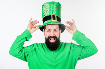 Saint patricks day holiday. Green color part of celebration. Myth of leprechaun. Happy patricks...