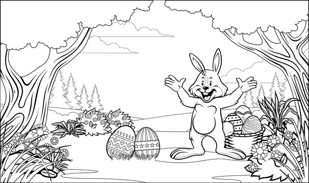 black and white coloring page easter rabbit