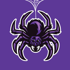 mascot spider hanging on the spider web