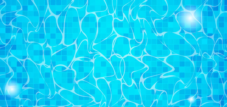 Blue Summer Water Waves with Reflections in Swimming Pool
