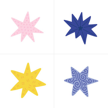 Set of color vector stars in doodle style