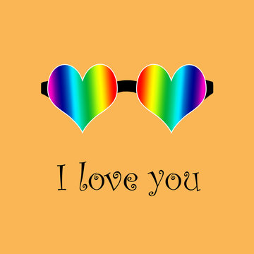 Rainbow Heart Sunglasses Fashion Illustration I Love You Valentine's Day Template