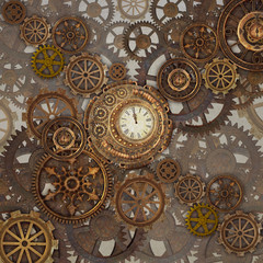 Fototapeta na wymiar Steampunk background with golden clockwork – 3D illustration