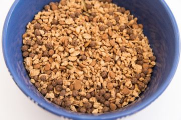 muesli with grains and cereals and seeds healthy breakfast on a white background