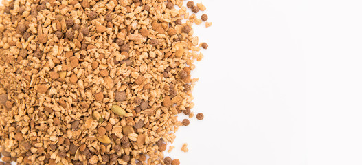 muesli with grains and cereals and seeds healthy breakfast on a white background