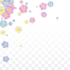 Colorful Vector Realistic Petals Falling on Transparent Background.  Spring Romantic Flowers Illustration. Flying Petals. Sakura Spa Design. Blossom Confetti. Design Elements for Wedding Decoration.