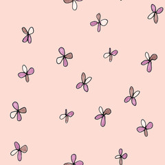 simple flowers pattern quatrefoil sketch markers. pastel colors - purple, beige, gray-blue. hand painted on a coral background