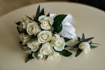 Wedding bouquet with white roses.
