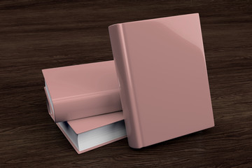 Fototapeta premium Mock up of a stack of book on a wood background - 3d rendering
