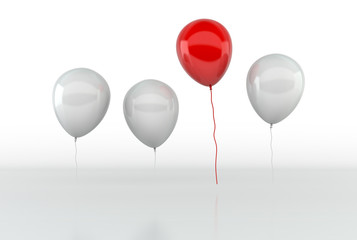 Red Balloon Fly Up from Other Balloon. Leadership and Business Success Concept.