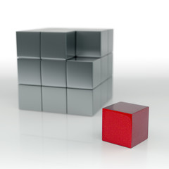 Selected Focus Business Cube Block. Isolated on White Background. 3D Rendering