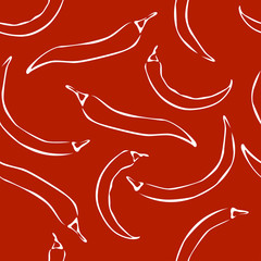 Fototapeta premium Chili pepper seamless pattern on red background. Simple monochrome vector illustration.