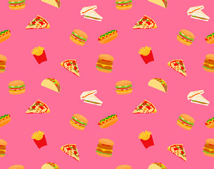 American Cute Fast Food Seamless Pattern