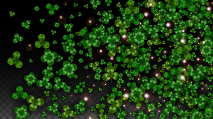 Vector Clover Leaf  Isolated on Transparent Background with Space for Text. St. Patrick's Day Illustration. Ireland's Lucky Shamrock Poster. Invintation for Concert in Pub. Top View. Success Symbols.