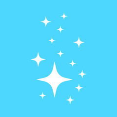 Shine icon, Clean star icon. White icon on blue background.