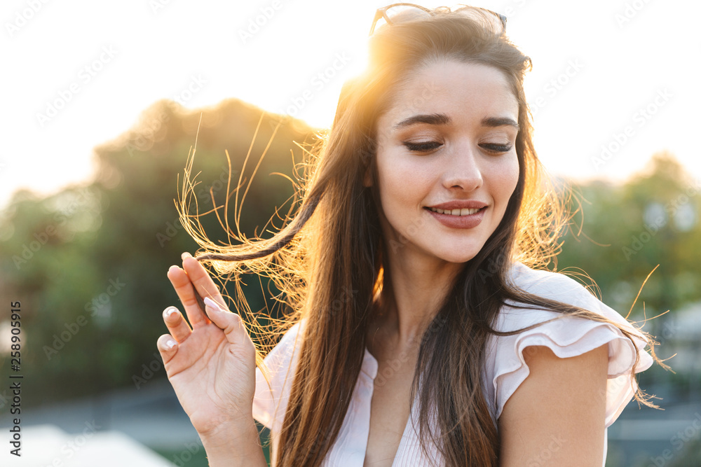 Canvas Prints beautiful lovely young woman with long brunette hair