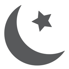 Islamic crescent glyph icon, arabic and islam, moon and star sign, vector graphics, a solid pattern on a white background.